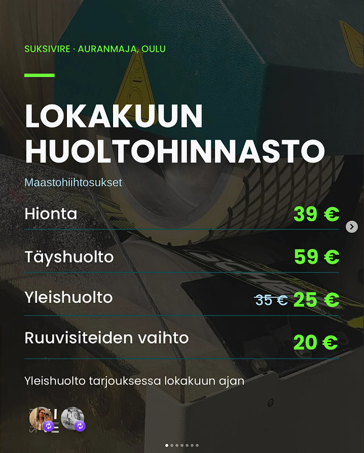 Lokakuun huoltohinnat